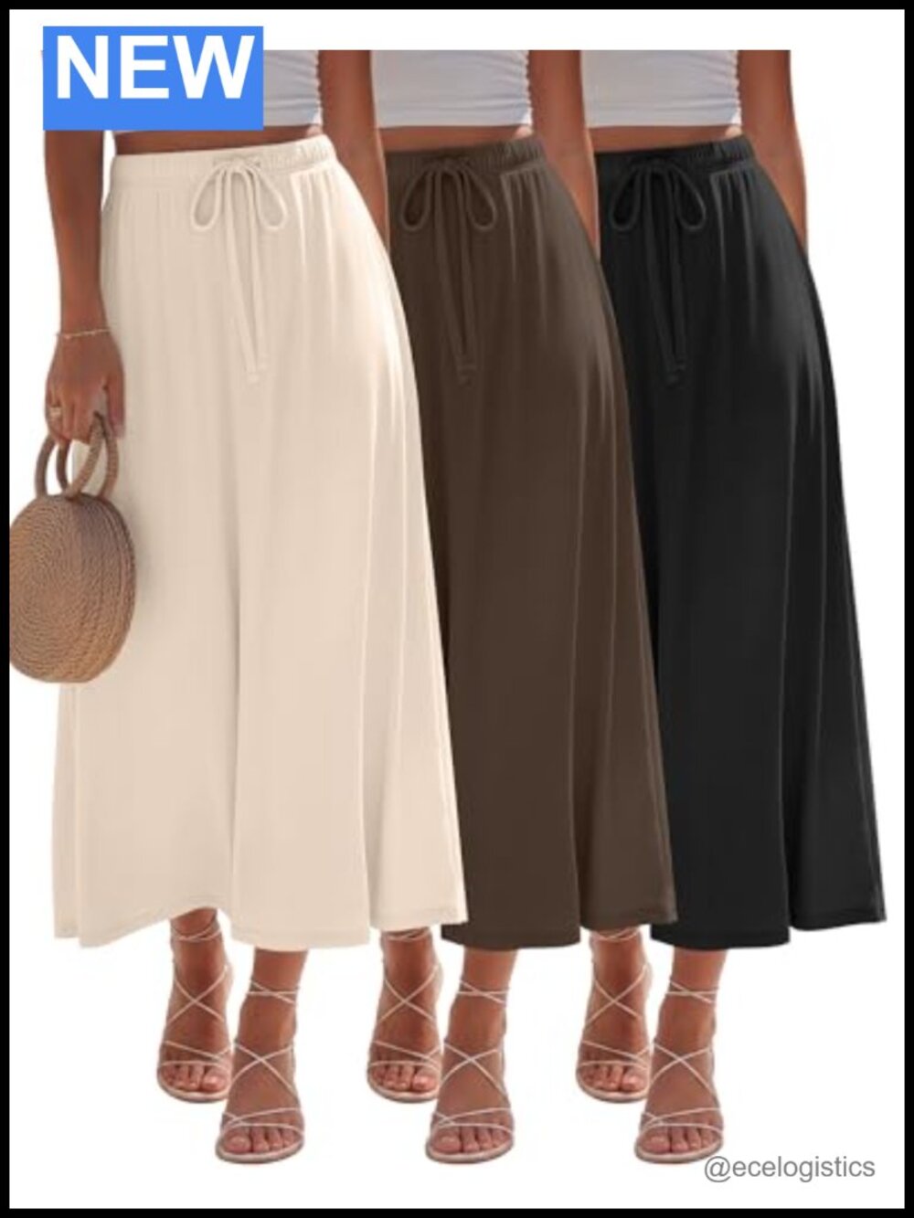 3 Pack Womens A-Line Maxi Long Skirts High Waist Summer